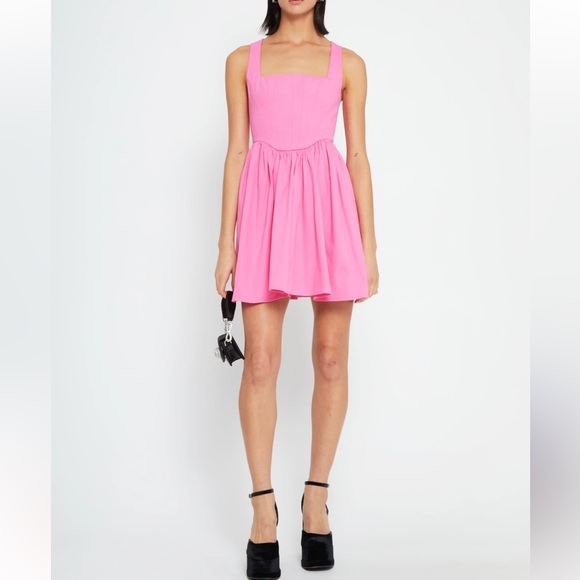 Kourt Dresses & Skirts - Kourt Denim Corset Mini Dress Bubblegum Pink Flowy Skirt Sleeveless Size Large